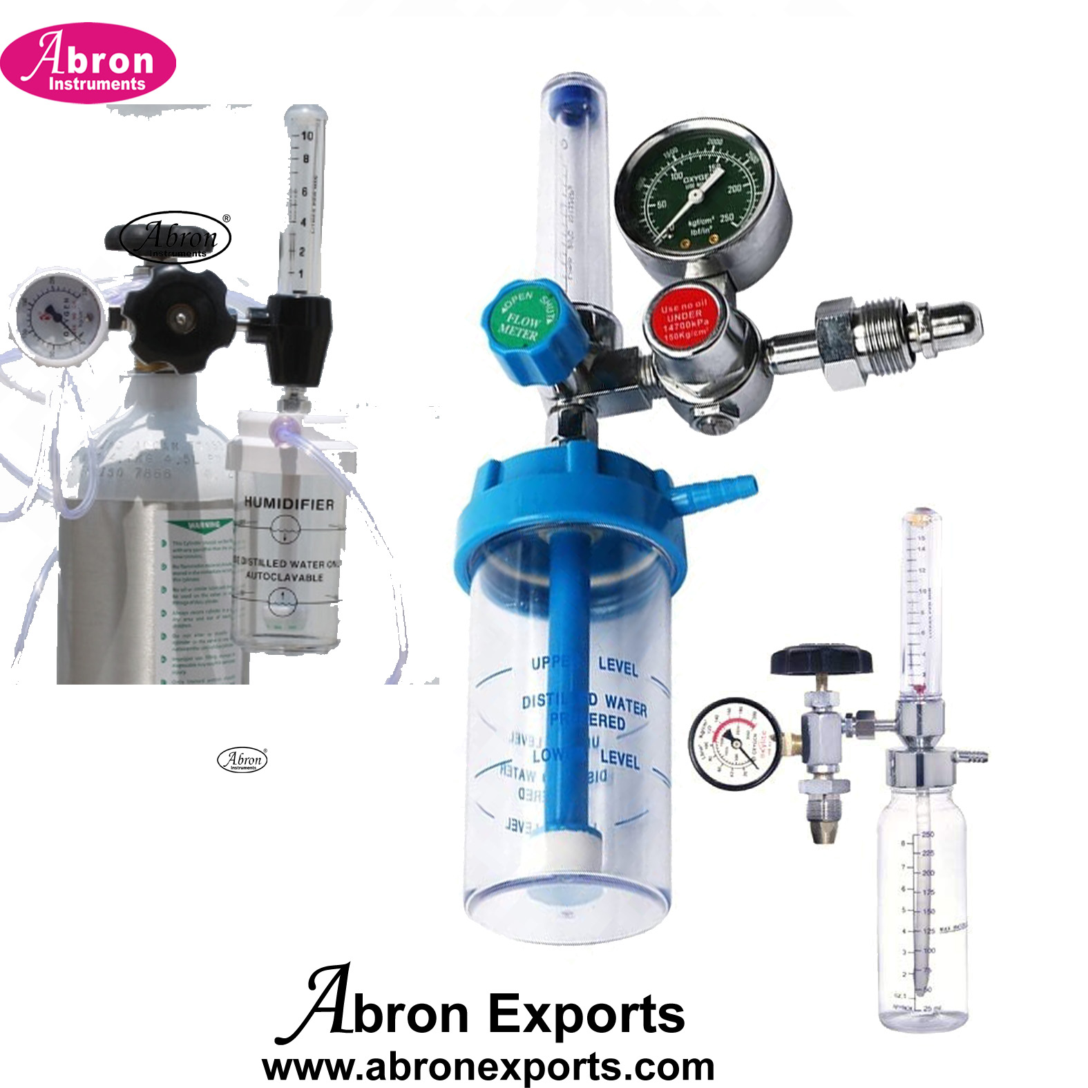 Cylinder Oxygen Flow Meter Gas Regulator With Gauge Adaptor Bubbler Bottle Abron ABM-2360RG 
